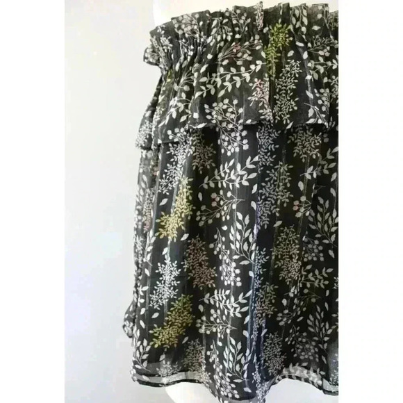 NWT Ann Taylor Loft Black Metallic Floral Ruffle Off the Shoulder Top Blouse S - Picture 4 of 10